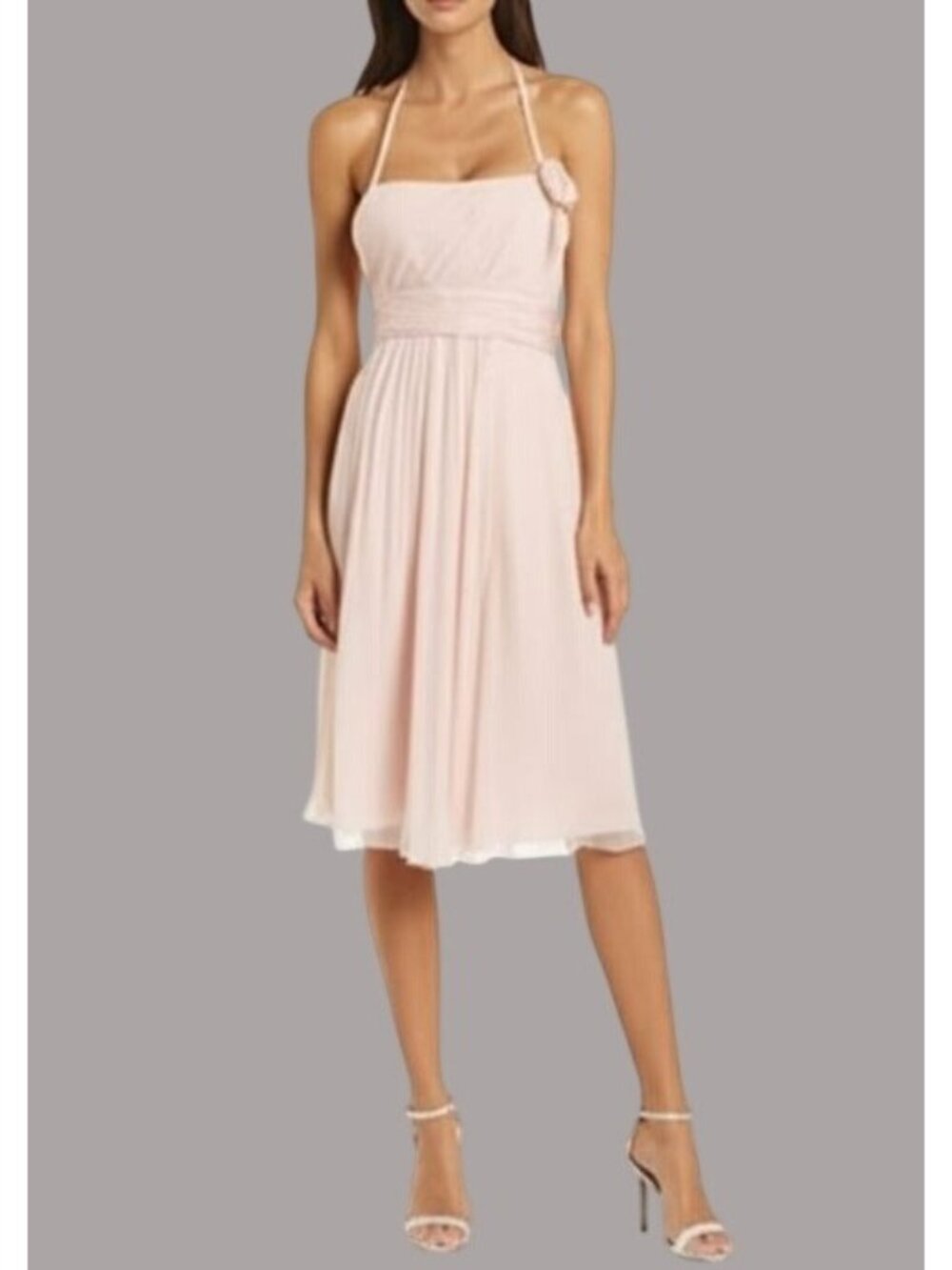 Amsale Halter Pale Pink Chiffon Silk Midi Dress Size 10 Elegant